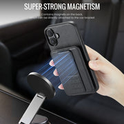 For iPhone 16 Plus Fierre Shann Oil Wax Cow Leather Card Holder Back Phone Case(Black)