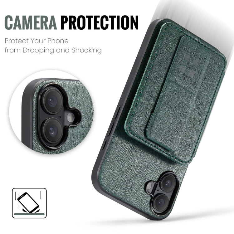 For iPhone 16 Plus Fierre Shann Oil Wax Cow Leather Card Holder Back Phone Case(Green)