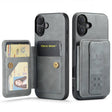 For iPhone 16 Plus Fierre Shann Oil Wax Cow Leather Card Holder Back Phone Case(Grey) - free shipping - PMC TechLife - Order now!