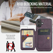For iPhone 16 Plus Fierre Shann Oil Wax Cow Leather Card Holder Back Phone Case(Purple)