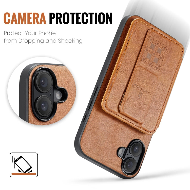 For iPhone 16 Plus Fierre Shann Oil Wax Cow Leather Card Holder Back Phone Case(Brown)