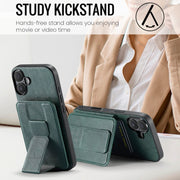 For iPhone 16 Fierre Shann Oil Wax Cow Leather Card Holder Back Phone Case(Green)