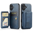 For iPhone 16 Fierre Shann Oil Wax Cow Leather Card Holder Back Phone Case(Blue) - free shipping - PMC TechLife - Order now!