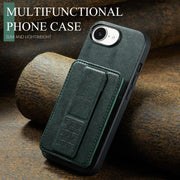For iPhone 16e Fierre Shann Oil Wax Cow Leather Card Holder Back Phone Case(Green)