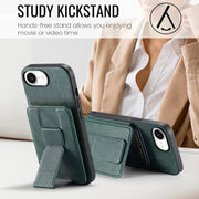For iPhone 16e Fierre Shann Oil Wax Cow Leather Card Holder Back Phone Case(Green)