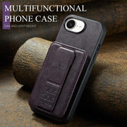 For iPhone 16e Fierre Shann Oil Wax Cow Leather Card Holder Back Phone Case(Purple)