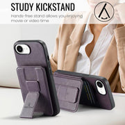 For iPhone 16e Fierre Shann Oil Wax Cow Leather Card Holder Back Phone Case(Purple)