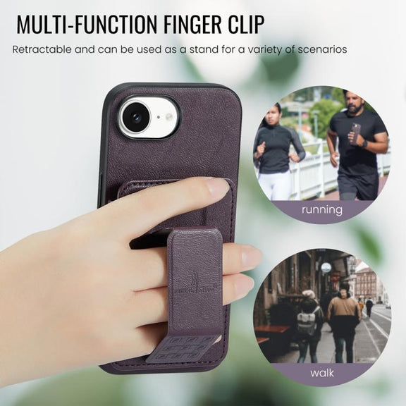 For iPhone 16e Fierre Shann Oil Wax Cow Leather Card Holder Back Phone Case(Purple)