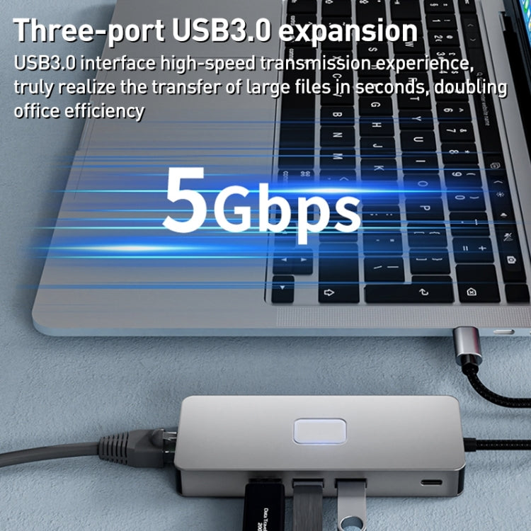 BYL-2401 8 in 1 Type-C to PD100W + USB3.0 + HDMI + DP + RJ45 HUB Docking Station(Space Grey)