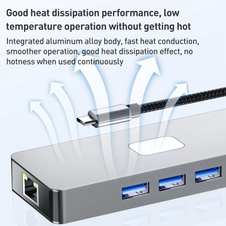 BYL-2401 8 in 1 Type-C to PD100W + USB3.0 + HDMI + DP + RJ45 HUB Docking Station(Space Grey)