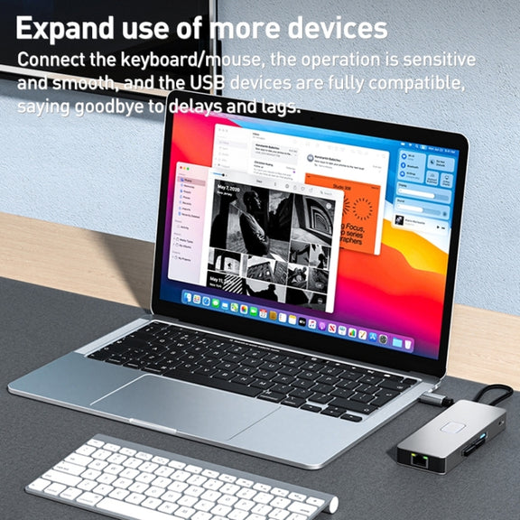 BYL-2401 8 in 1 Type-C to PD100W + USB3.0 + HDMI + DP + RJ45 HUB Docking Station(Space Grey)