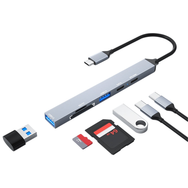 ADS-807 PD100 6 in 1 Type-C to PD100W + USB3.0 + USB2.0 + SD/TF HUB Docking Station(Space Grey)