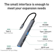 ADS-807 PD100 6 in 1 Type-C to PD100W + USB3.0 + USB2.0 + SD/TF HUB Docking Station(Space Grey)