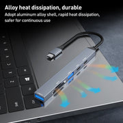ADS-807 PD100 6 in 1 Type-C to PD100W + USB3.0 + USB2.0 + SD/TF HUB Docking Station(Space Grey)