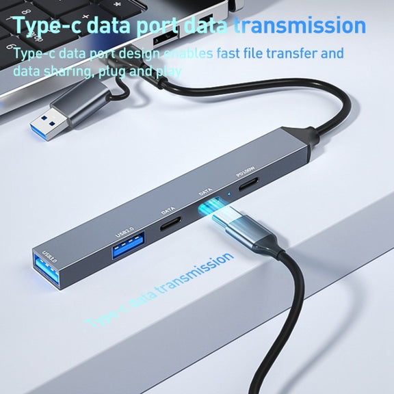 ADS-809D 5 in 1 USB + Type-C to PD100W + USB3.0/2.0 + Type-C HUB Docking Station(Space Grey)