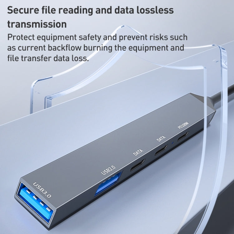 ADS-809D 5 in 1 USB + Type-C to PD100W + USB3.0/2.0 + Type-C HUB Docking Station(Space Grey)