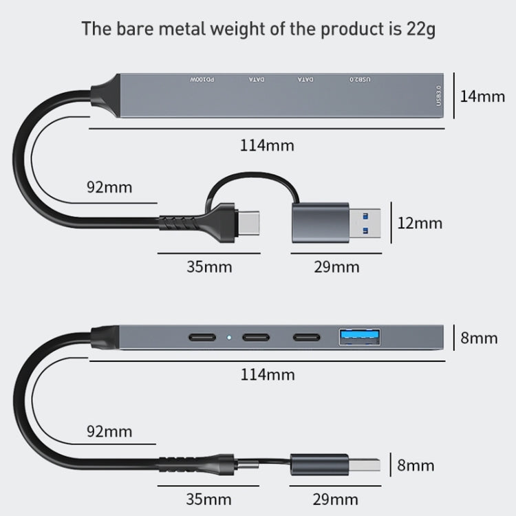ADS-809D 5 in 1 USB + Type-C to PD100W + USB3.0/2.0 + Type-C HUB Docking Station(Space Grey)