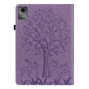 For Lenovo Tab M11 / Xiaoxin Pad 11 2024 Tree & Deer Embossed Leather Tablet Case(Purple)