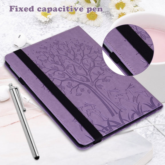 For Lenovo Tab M11 / Xiaoxin Pad 11 2024 Tree & Deer Embossed Leather Tablet Case(Purple)