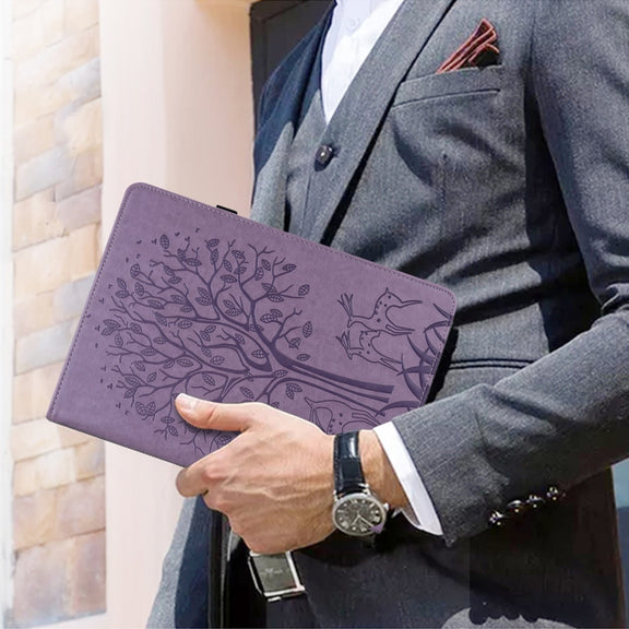 For Lenovo Tab M11 / Xiaoxin Pad 11 2024 Tree & Deer Embossed Leather Tablet Case(Purple)
