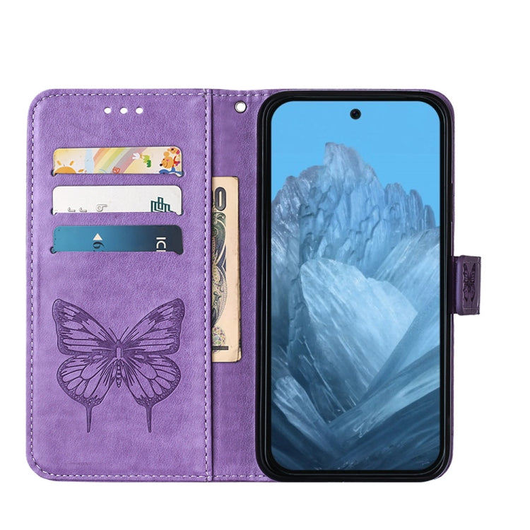 For Google Pixel 9 Embossed Butterfly Leather Phone Case(Purple)