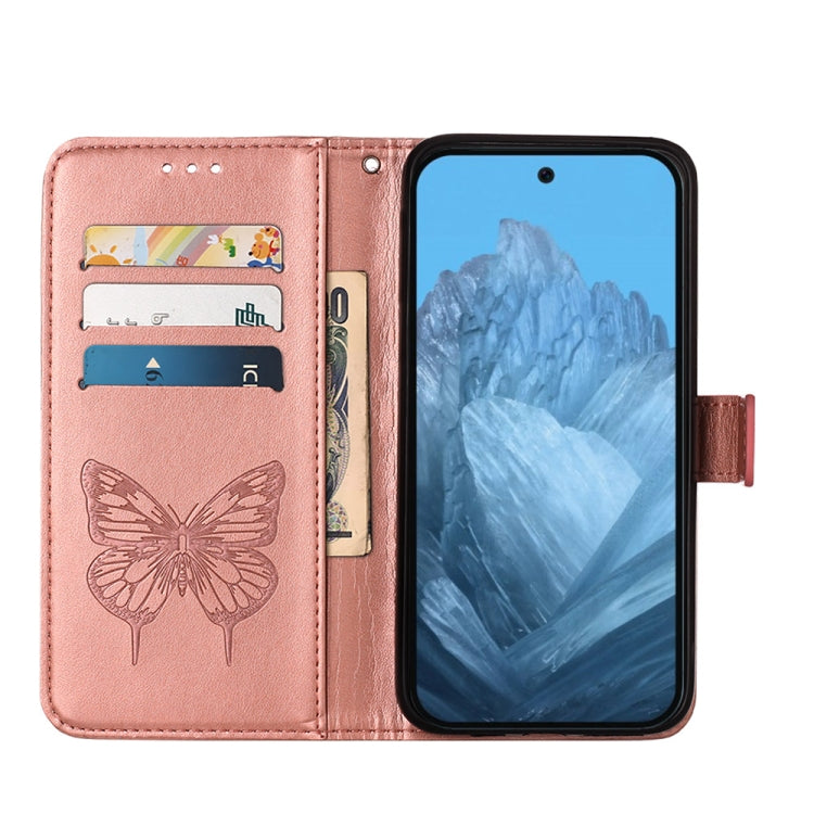 For Google Pixel 9 Embossed Butterfly Leather Phone Case(Rose Gold)