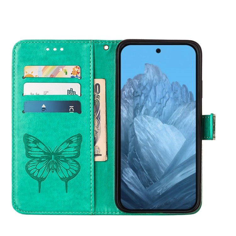 For Google Pixel 9 Embossed Butterfly Leather Phone Case(Green)