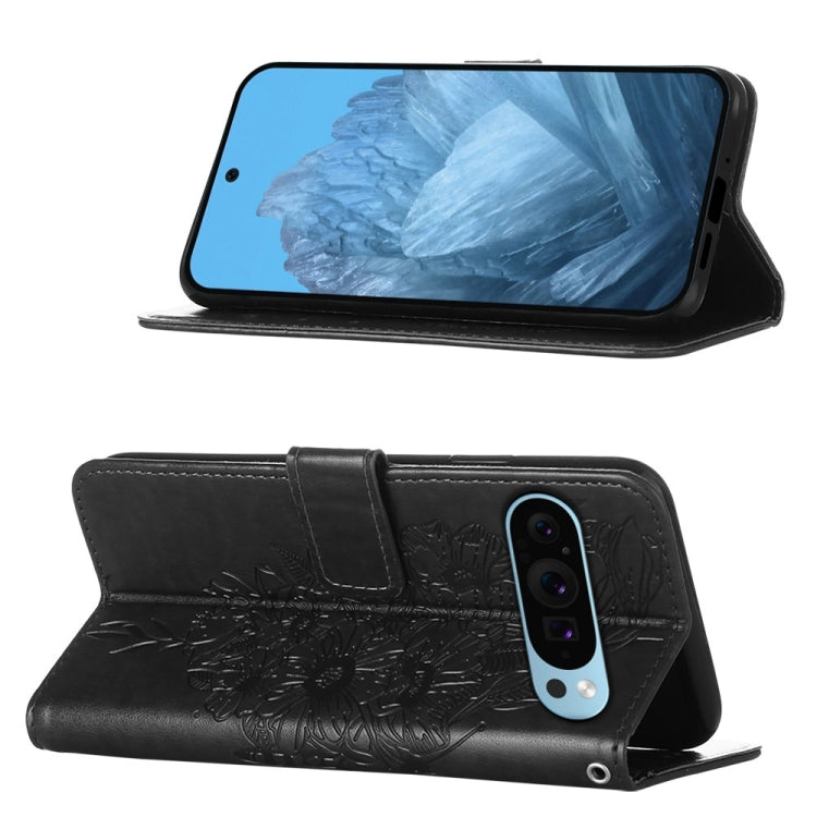 For Google Pixel 9 Embossed Butterfly Leather Phone Case(Black)