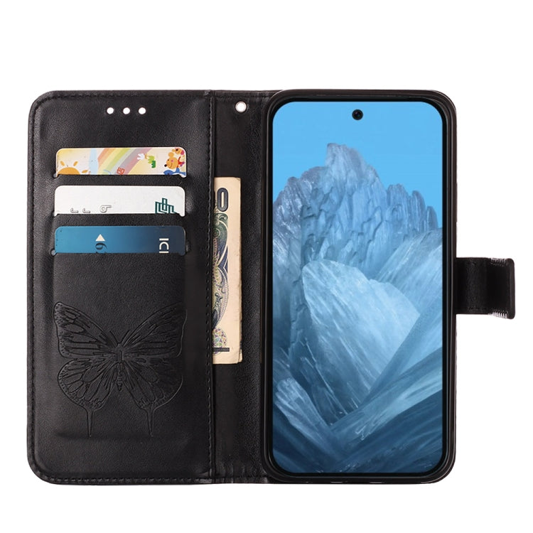 For Google Pixel 9 Embossed Butterfly Leather Phone Case(Black)