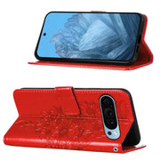 For Google Pixel 9 Embossed Butterfly Leather Phone Case(Red)