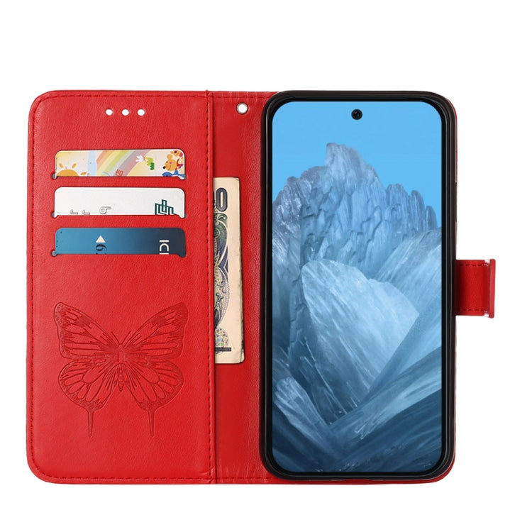 For Google Pixel 9 Embossed Butterfly Leather Phone Case(Red)