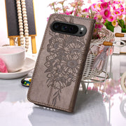 For Google Pixel 9 Pro Embossed Butterfly Leather Phone Case(Grey)