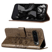 For Google Pixel 9 Pro Embossed Butterfly Leather Phone Case(Grey)