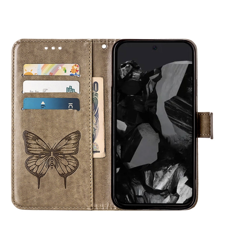 For Google Pixel 9 Pro Embossed Butterfly Leather Phone Case(Grey)