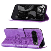 For Google Pixel 9 Pro Embossed Butterfly Leather Phone Case(Purple)