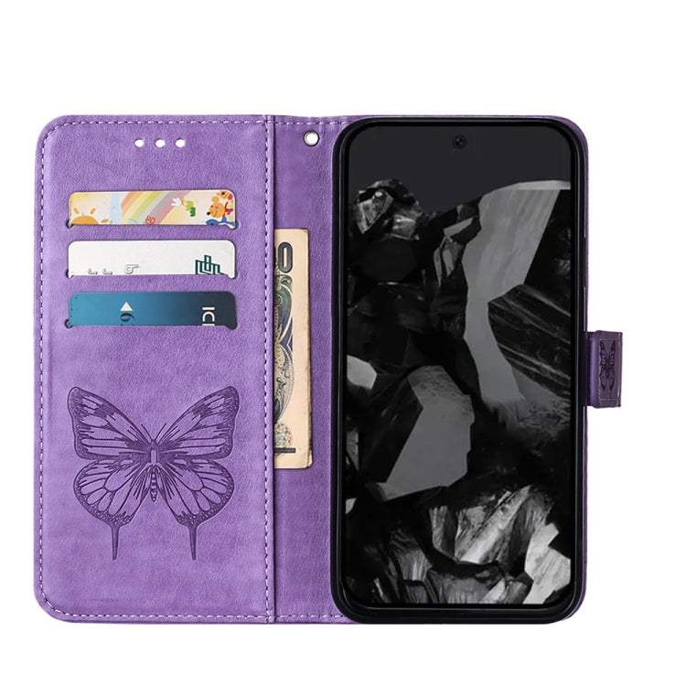 For Google Pixel 9 Pro Embossed Butterfly Leather Phone Case(Purple)