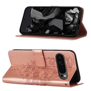 For Google Pixel 9 Pro Embossed Butterfly Leather Phone Case(Rose Gold)