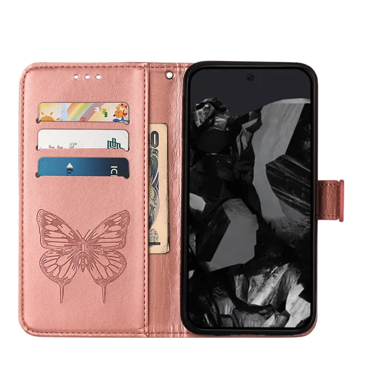For Google Pixel 9 Pro Embossed Butterfly Leather Phone Case(Rose Gold)