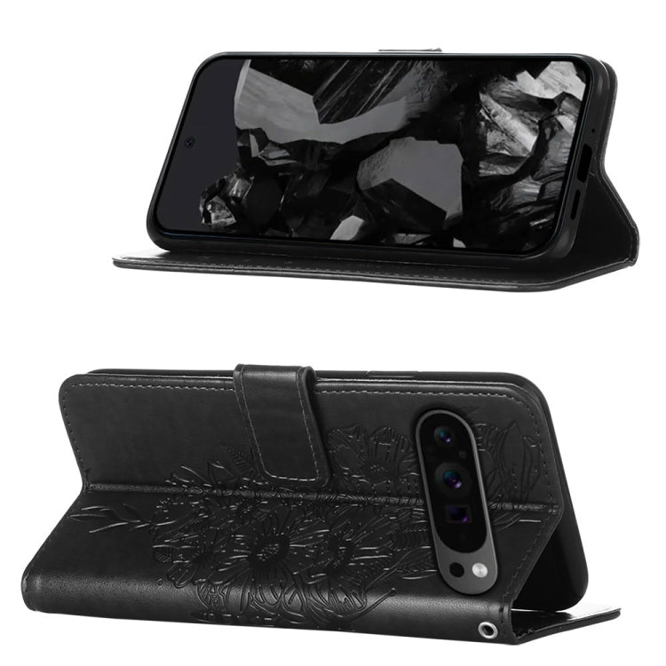 For Google Pixel 9 Pro Embossed Butterfly Leather Phone Case(Black)
