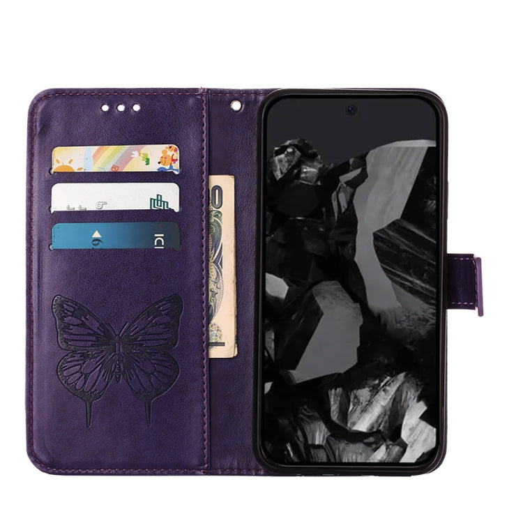 For Google Pixel 9 Pro Embossed Butterfly Leather Phone Case(Dark Purple)