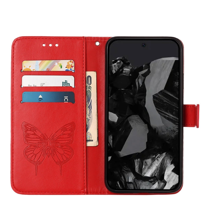 For Google Pixel 9 Pro Embossed Butterfly Leather Phone Case(Red)