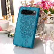 For Google Pixel 9 Pro Embossed Butterfly Leather Phone Case(Blue)