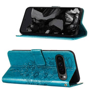 For Google Pixel 9 Pro Embossed Butterfly Leather Phone Case(Blue)