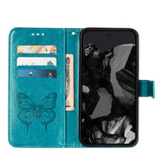 For Google Pixel 9 Pro Embossed Butterfly Leather Phone Case(Blue)
