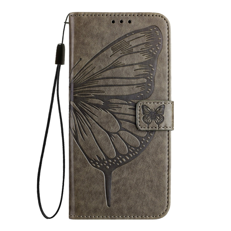 For Google Pixel 9 Pro XL Embossed Butterfly Leather Phone Case(Grey)
