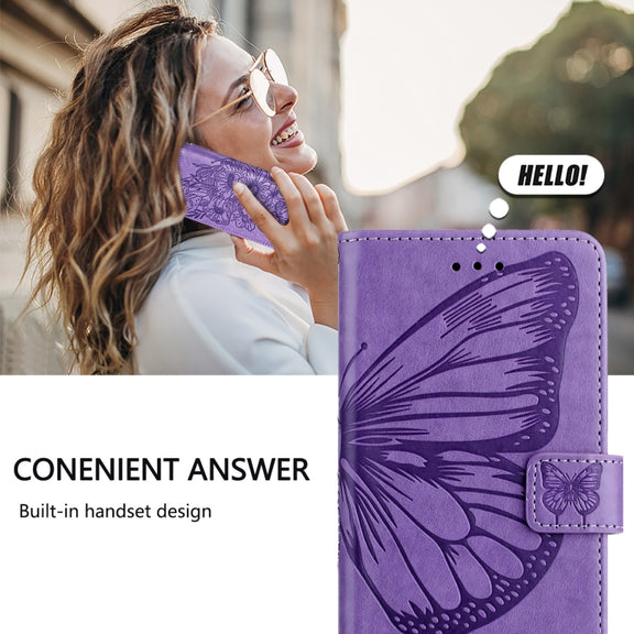 For Google Pixel 9 Pro XL Embossed Butterfly Leather Phone Case(Purple)