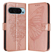 For Google Pixel 9 Pro XL Embossed Butterfly Leather Phone Case(Rose Gold)