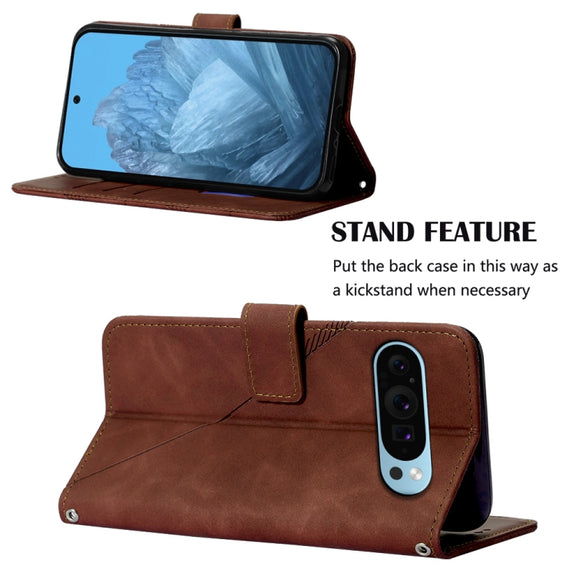 For Google Pixel 9 Crossbody 3D Embossed Flip Leather Phone Case(Brown)