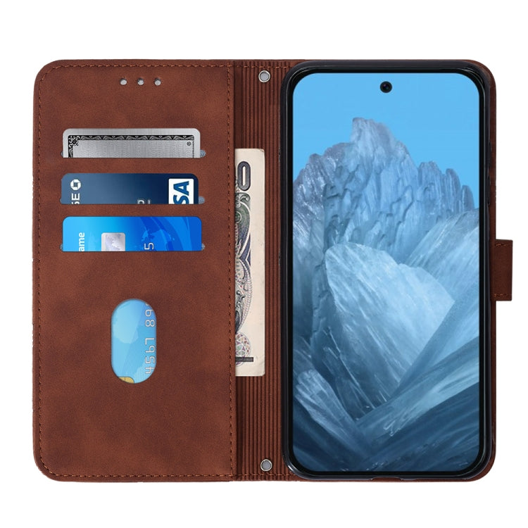 For Google Pixel 9 Crossbody 3D Embossed Flip Leather Phone Case(Brown)