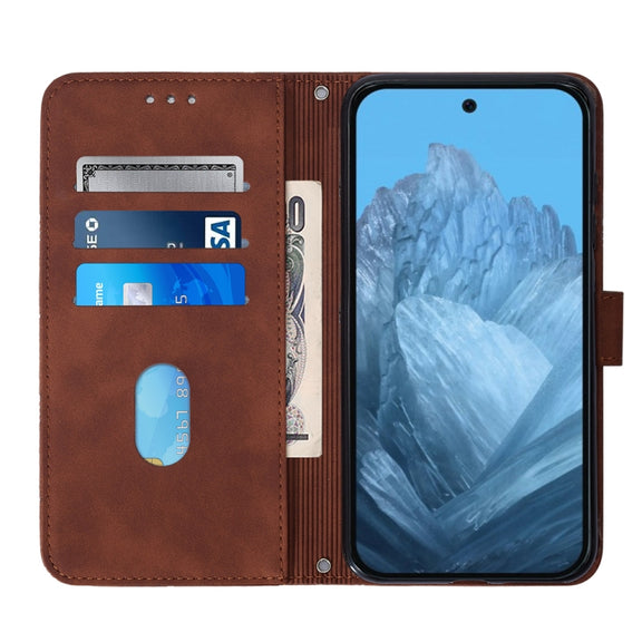For Google Pixel 9 Crossbody 3D Embossed Flip Leather Phone Case(Brown)